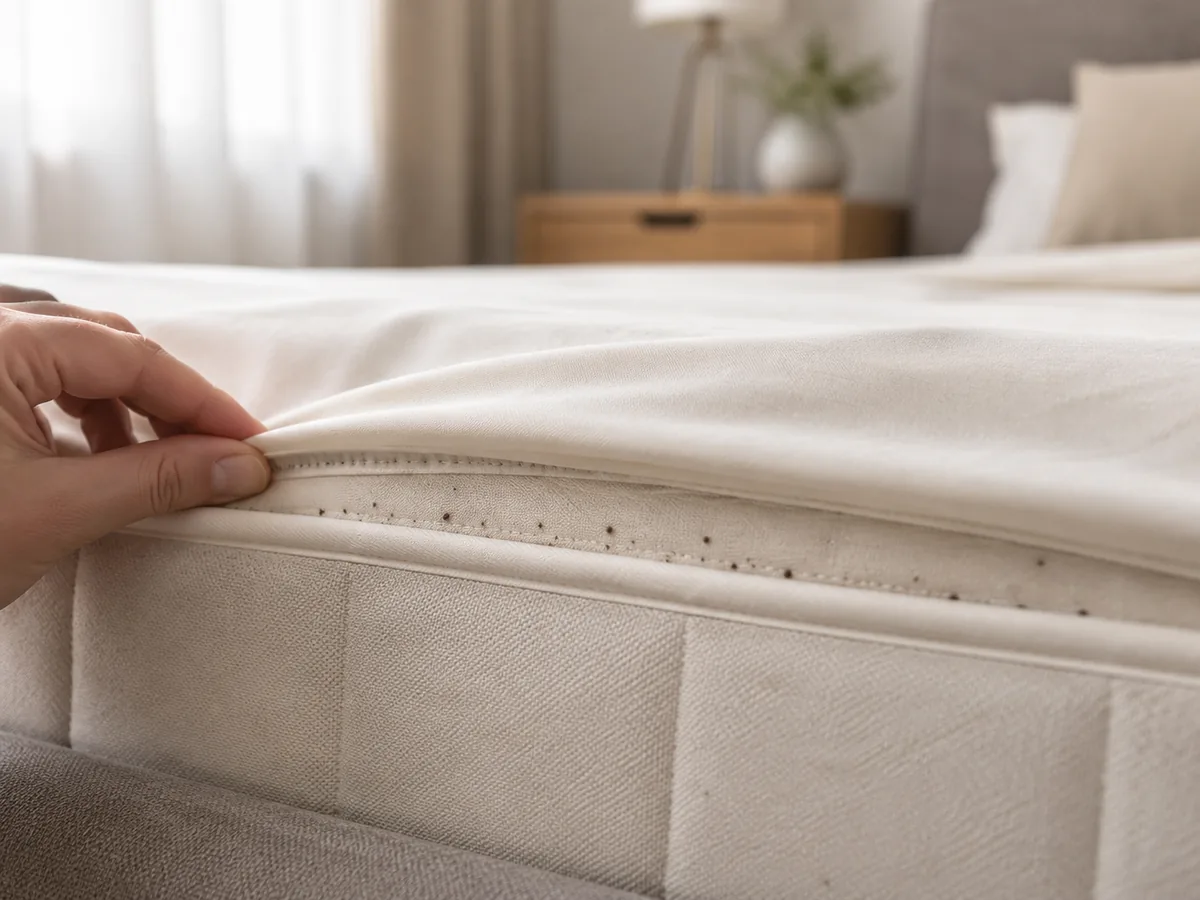 Bettwanzen-Spuren an Bett und Textilien